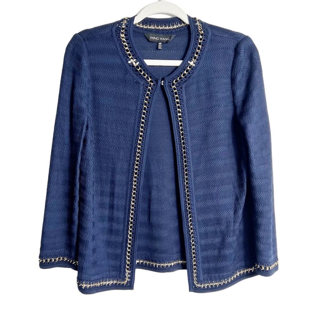 MING WANG DARK BLUE GOLD BEAUTIFUL WOMEN JACKET TOP BRAND NEW WITH TAGS XS